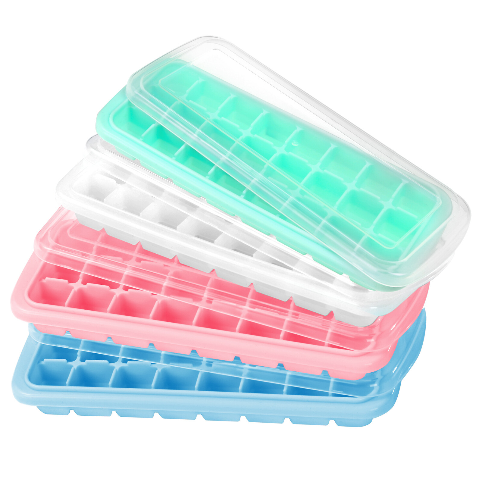 HUMBEE, Soft Silicone Ice cube Tray with PP Lid, BPA free 24 or 36 Cubes