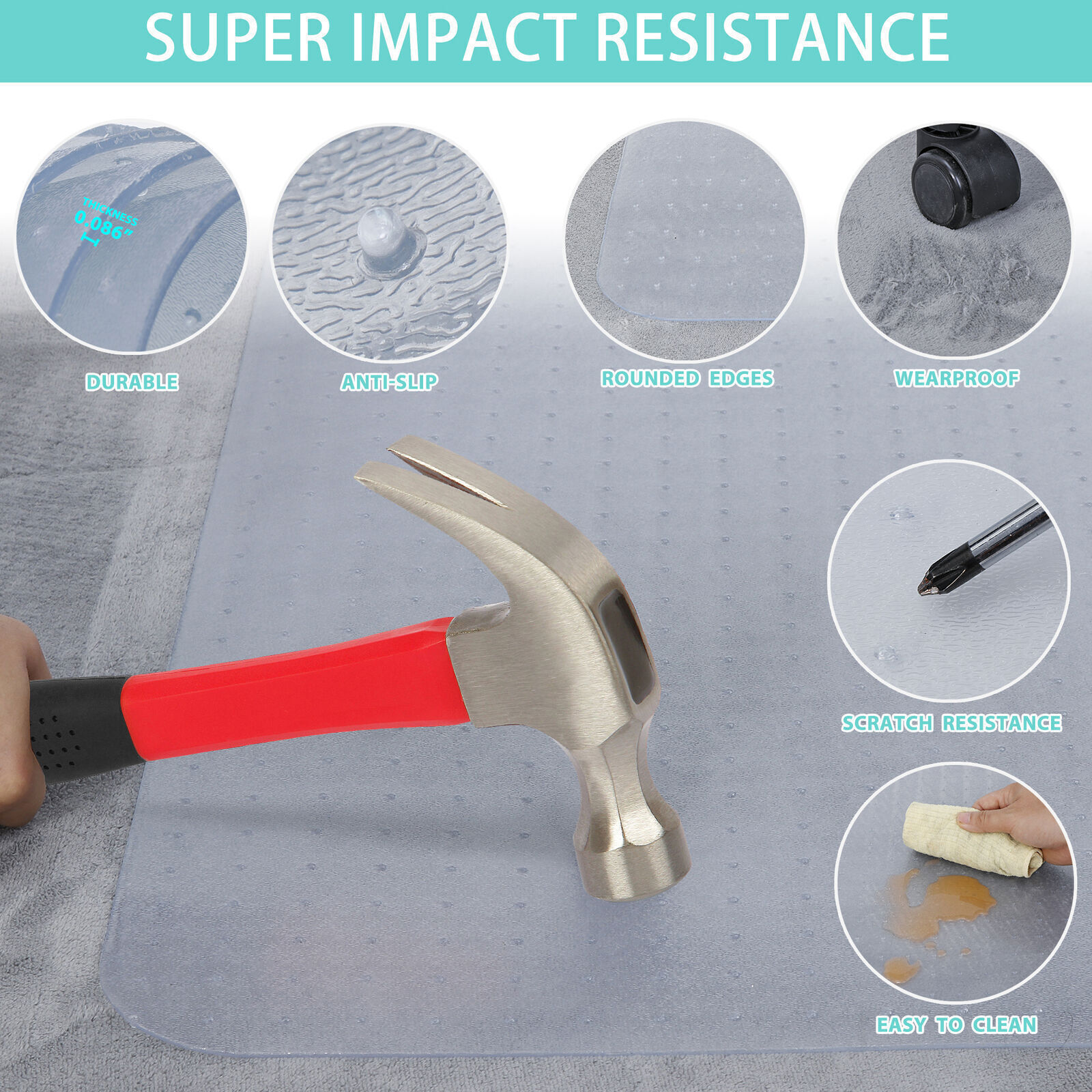 46" X 60" Clear Office Chair Mat for Low to Medium Pile Floor Carpet with Lip