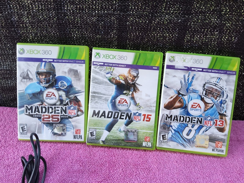 Xbox 360 Kinect Sensor Bar With 3 NFL Madden Video Games Lot Bundle