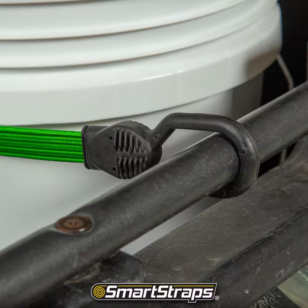 24 In. Green Flat Strap Bungee Cord with Hooks - 2 Pack