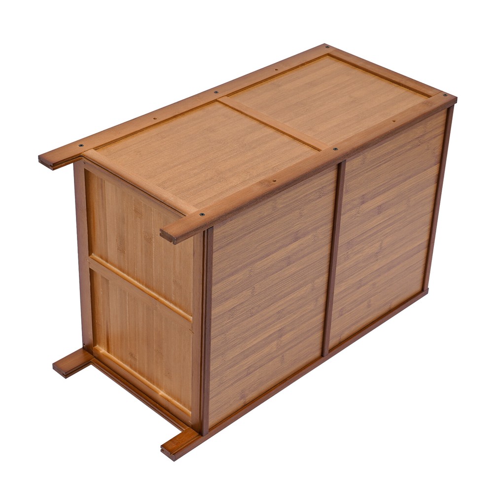 Nightstand With Decor Drawers Rattan Pattern End Table - Bamboo Sofa Side Table