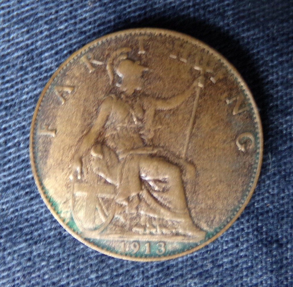1913 Great Britain Brown Farthing