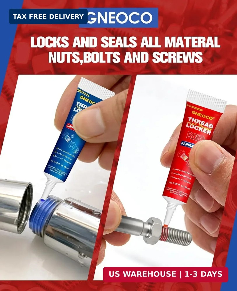 2 Pack Thread Locker Blue and Red 6mlx2 - Medium and Strong StrengthThreadlocker