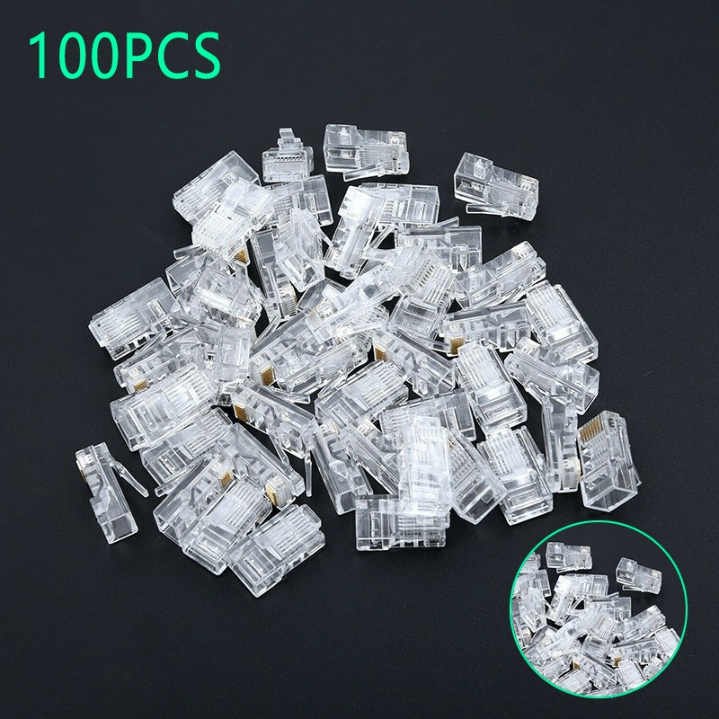 100PCS CAT5e RJ45 Pass-Through Network Cable Modular Plug 8P8C Connector End