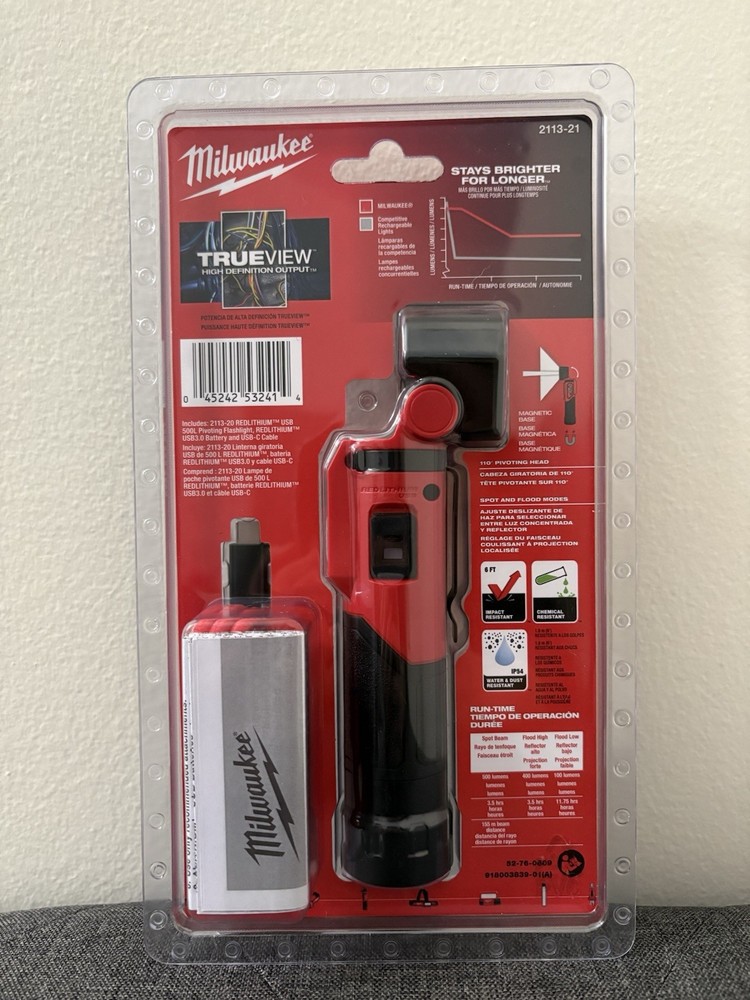 Milwaukee 2113-21 Redlithium USB Rechargeable Pivoting Flashlight