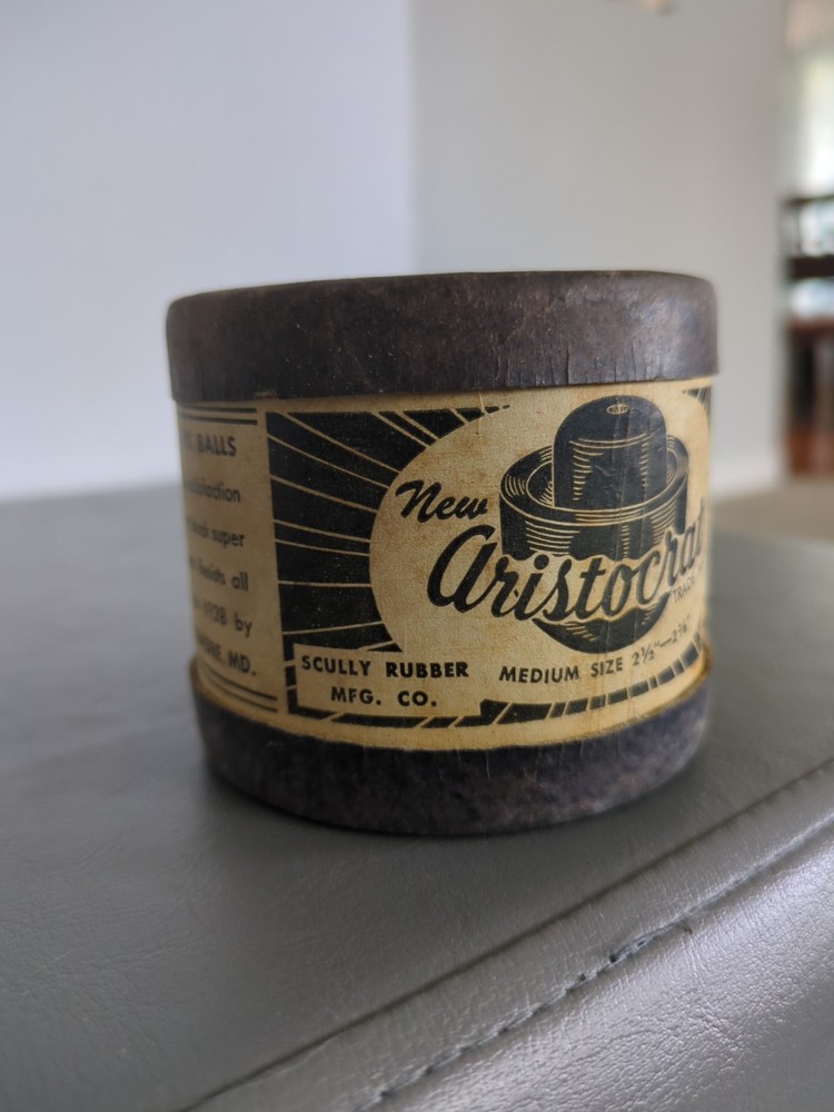 VINTAGE ARISTOCRAT SCULLY RUBBER CARDBOARD CONTAINER BALTO.MD empty