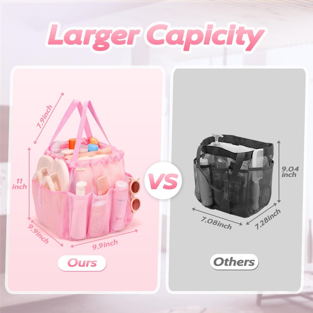 Mesh Shower Caddy Portable with Drawstring, Dorm Room Essentials for PINK