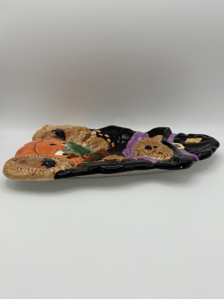 Whimsical Fall / Halloween Bear Witch Pumpkin Ceramic Serving Plate