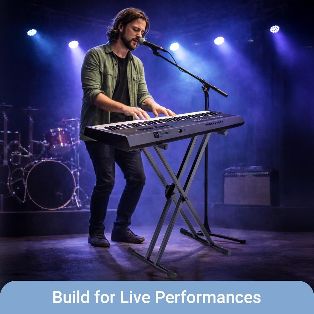 Lectronify Double-X Keyboard Stand Pull Lock Adjustable Height Heavy Duty 154 lb