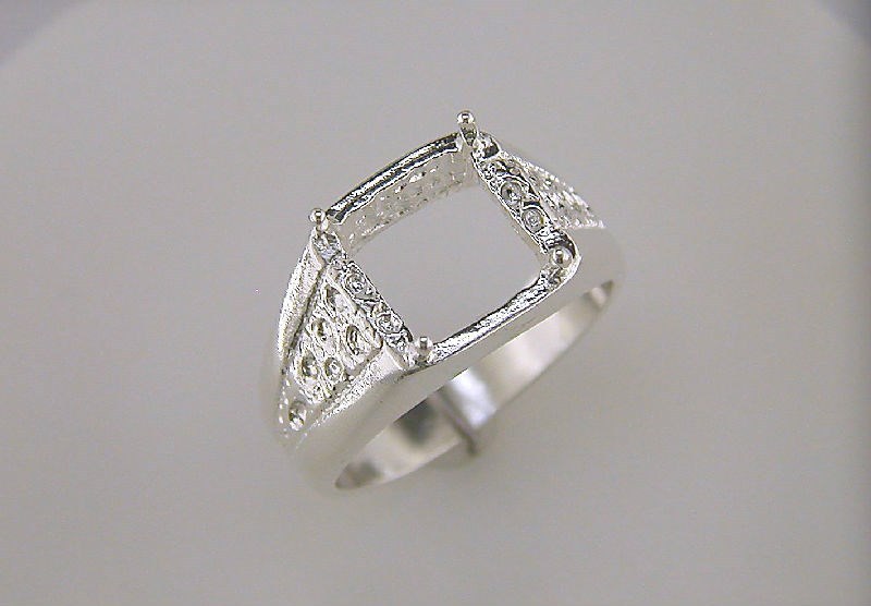 10 mm Octo Square Mens Solitaire Ring Setting Sterling Silver