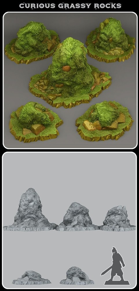 Curious Grassy Rocks Terrain Scenery Tabletop Miniatures 28mm