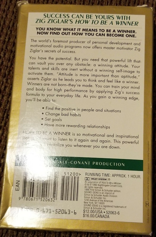 Zig Ziglar How To Be A Winner Cassette Excellent