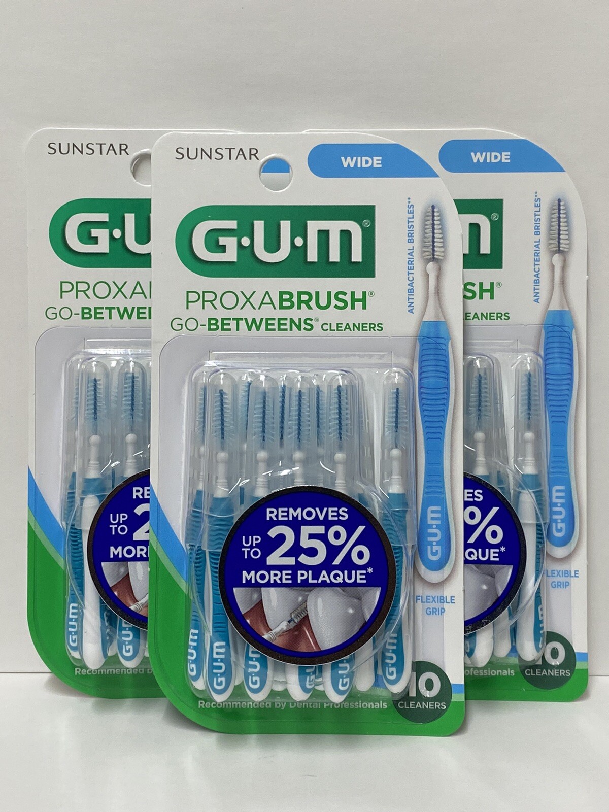 (3 Pack) GUM 3614FC Proxabrush Go-betweens Interdental Brushes - Wide, 10 each