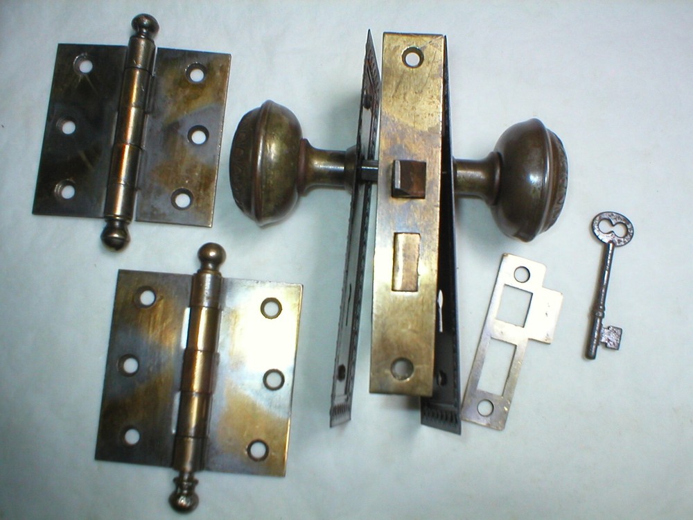 Antique Victorian Era Door Hardware with Hinges