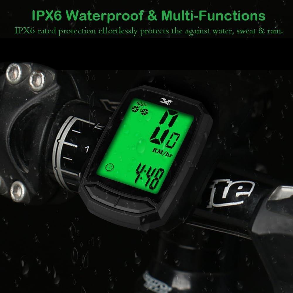Lightweight Waterproof Wireless Cycle Speedometer with Easy Install & Backlight