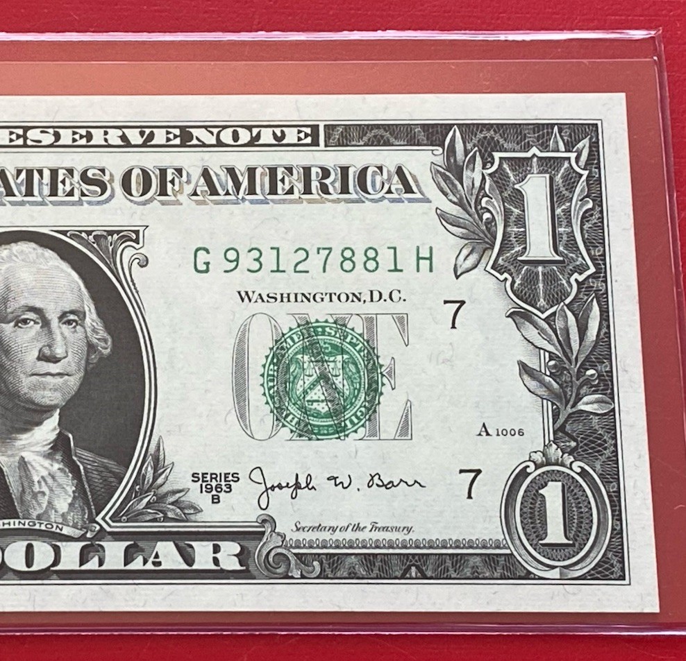 1963 B $1 DOLLAR BILL ( CHICAGO G ) UNCIRCULATED