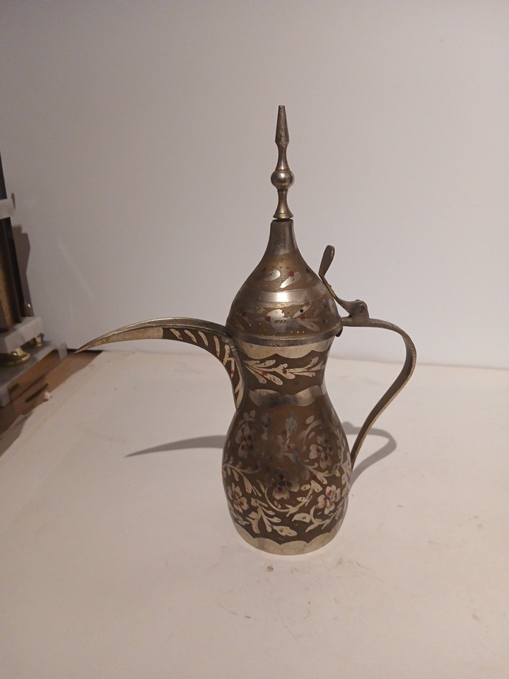 ANTIQUE MIDDLE EASTERN COFFEE/ TEAPOT BRASS/POSSIBLY SILVER
