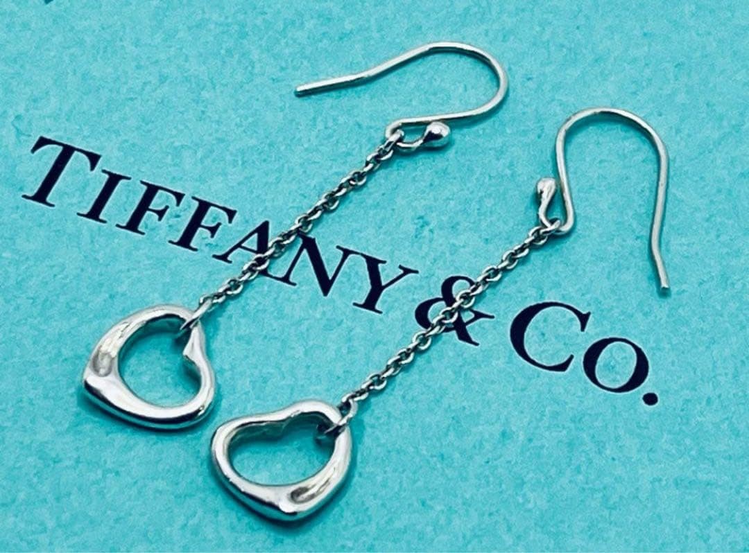 h518 Excellent condition Tiffany & Co. Open Heart Drop Hook Earrings 925