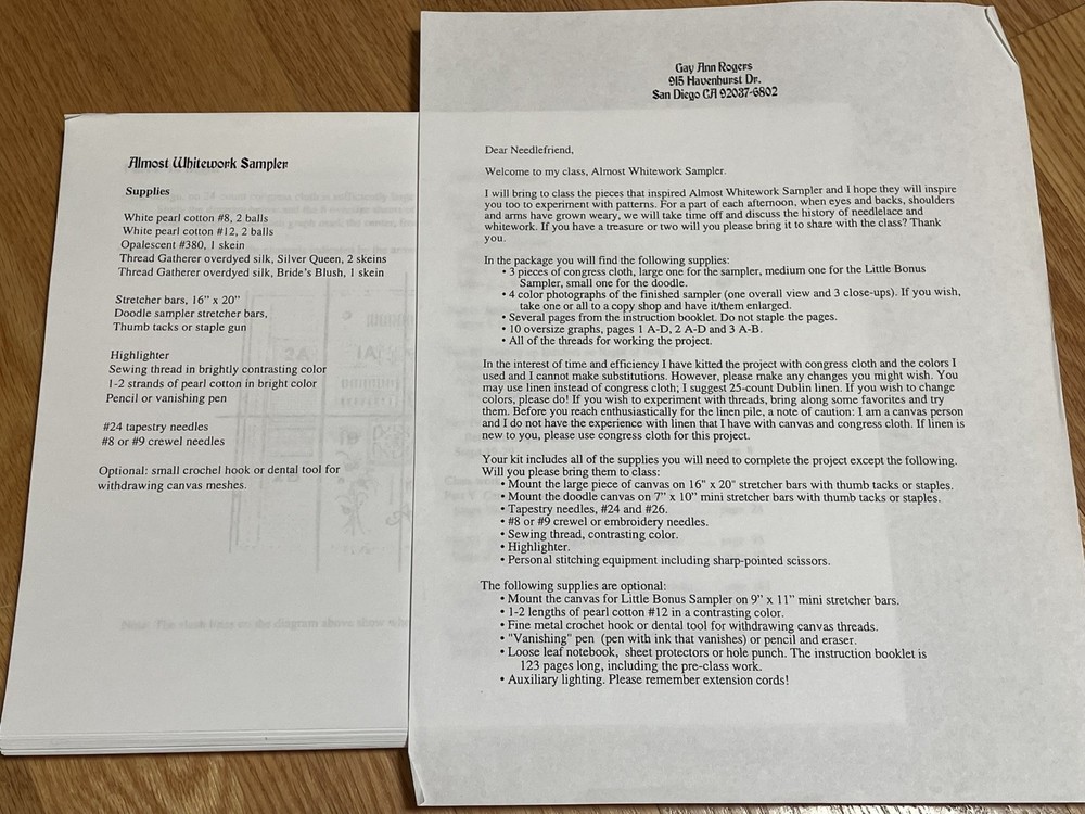 Gay Ann Rogers Almost Whitework Sampler needlepoint pattern only