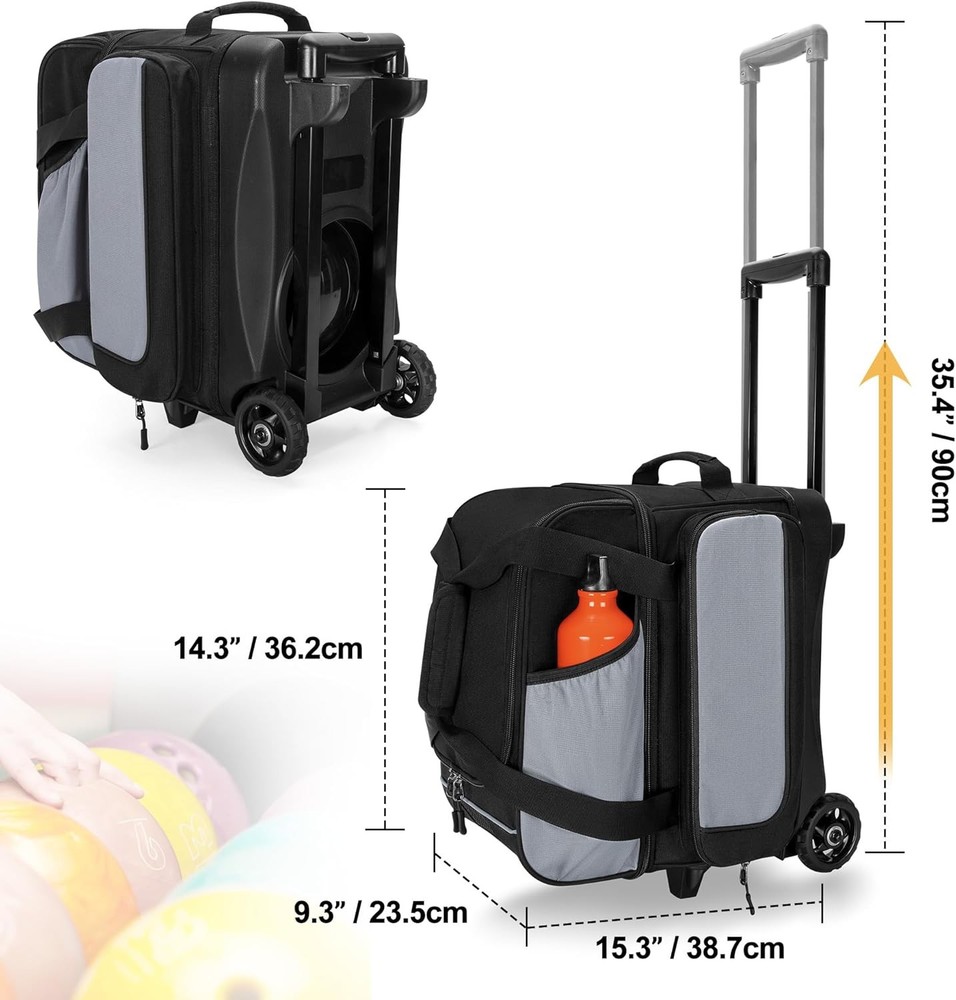 Single Ball Roller Bowling Bag with Wheels and Retractable Handle Extends to 35.