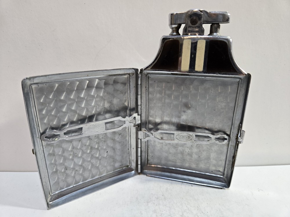 Working Ronson Mastercase Enamel, Silver Tone Cigarette Case Lighter 7161/14