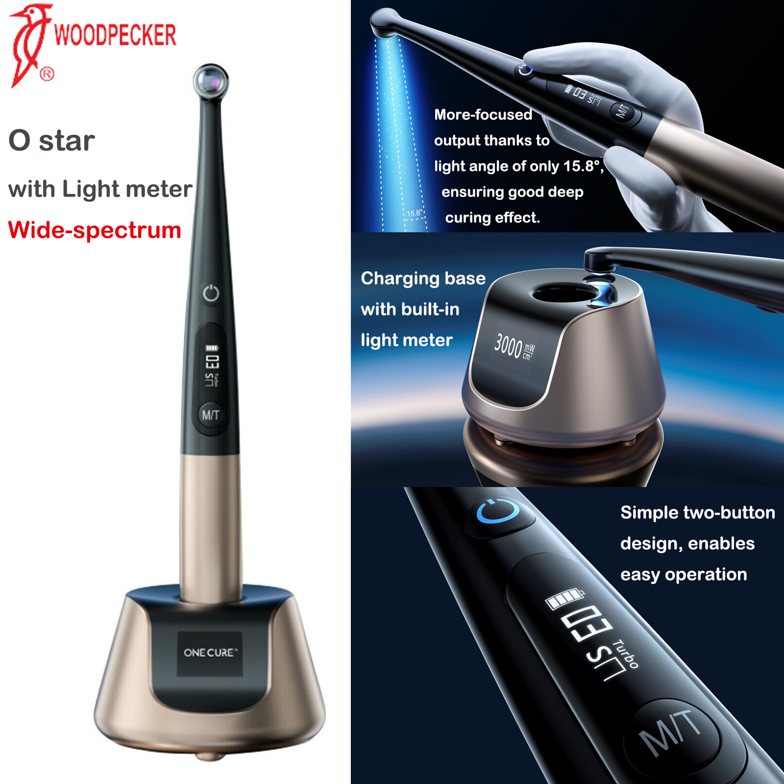 Original Woodpecker Dental O-Star Curing Light 1 Sec Curing 3000mw w/Light 7Mode