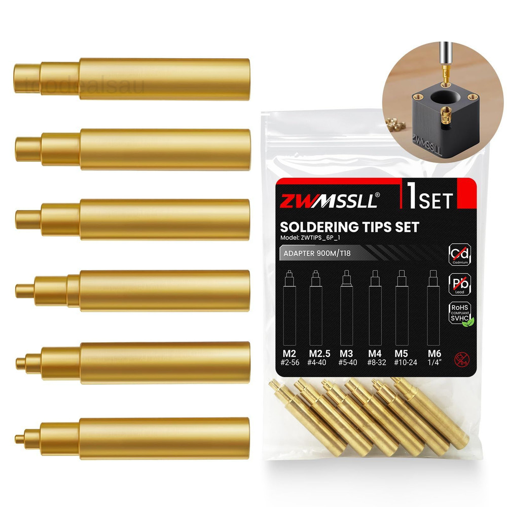 6Pcs Soldering Tips/Heat Set Insert Tips for Thread 03 Tip Change - 7 Sizes