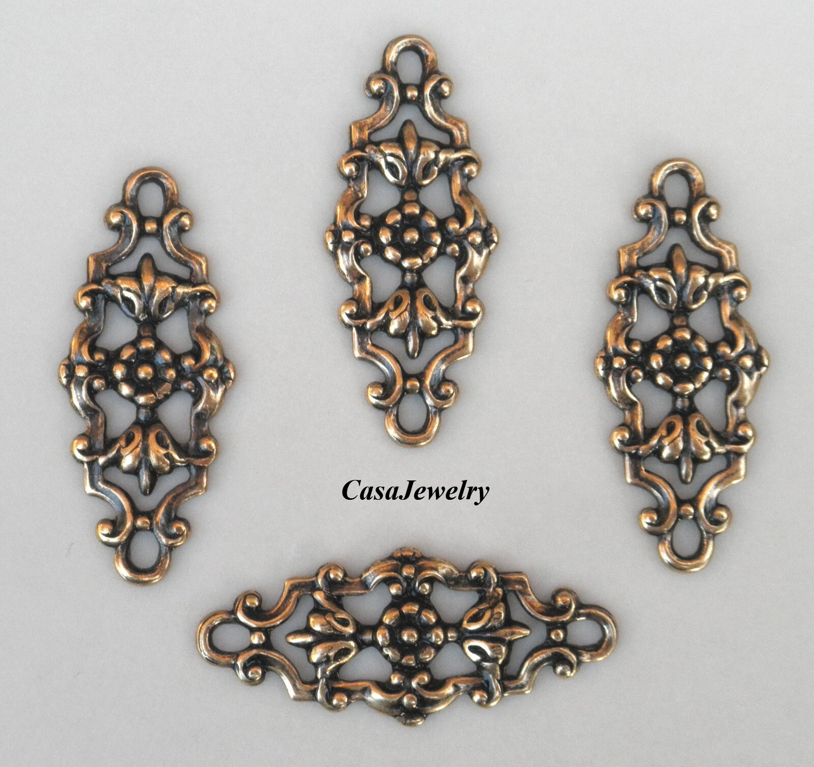 #1118 ANTIQUED GOLD OPEN FILIGREE 2 RING CONNECTOR - 4 Pc Lot