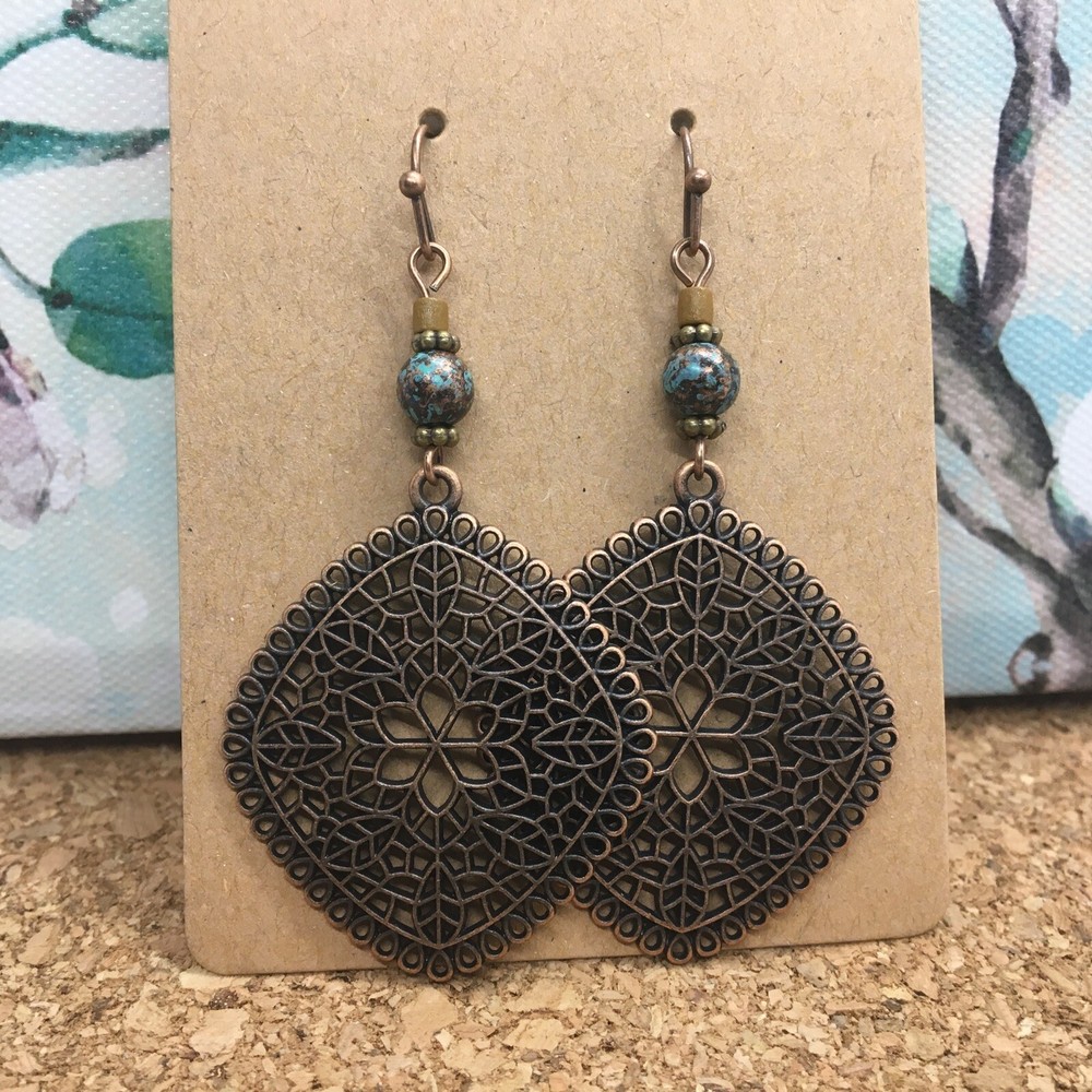 2” Bronze-tone Earring Boho Bead Set Dangle Drop Hook New Free Ship 3895