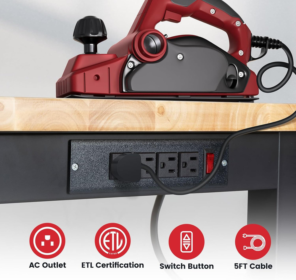 48 Inch Work Table for Garage Adjustable Height Rubber Wood Tabletop Workbench w