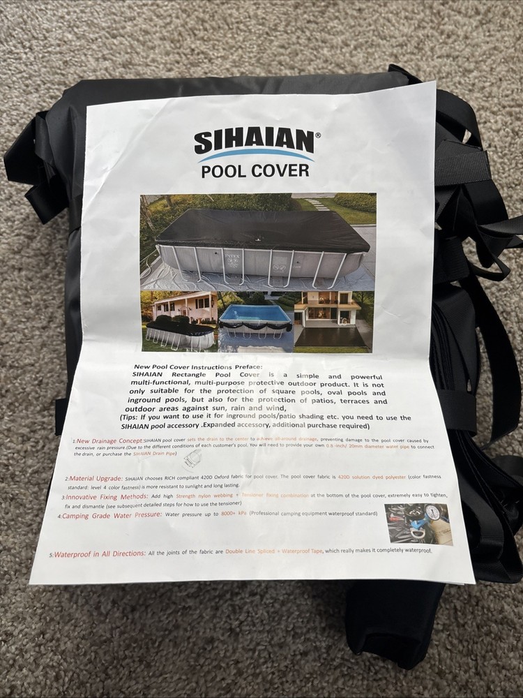 SIHAIAN 8x16Ft Rectangular Pool Cover with Side Storage for Oval and Rectangu...