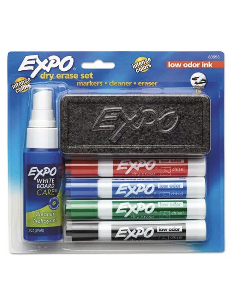 EXPO Low-odor Dry Erase Marker Set, Broad Chisel Tip, Assorted Colors,