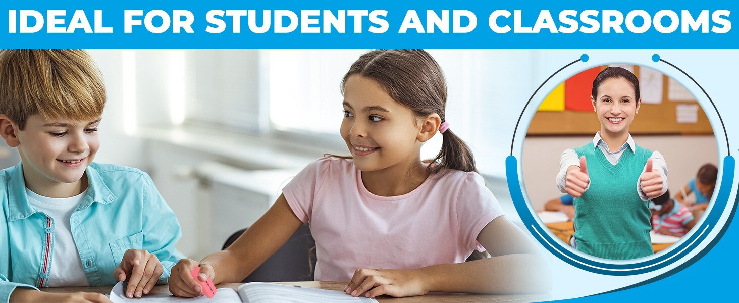 Pink Erasers Bulk - Latex Free - Smudge Resistant - Large Pink Eraser - Big Size