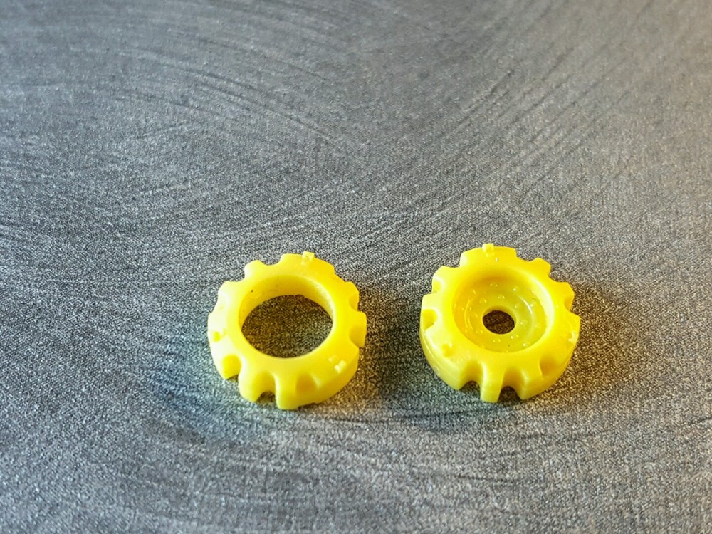 1/64 Farm custom scratch tractor yellow inner wheel weights