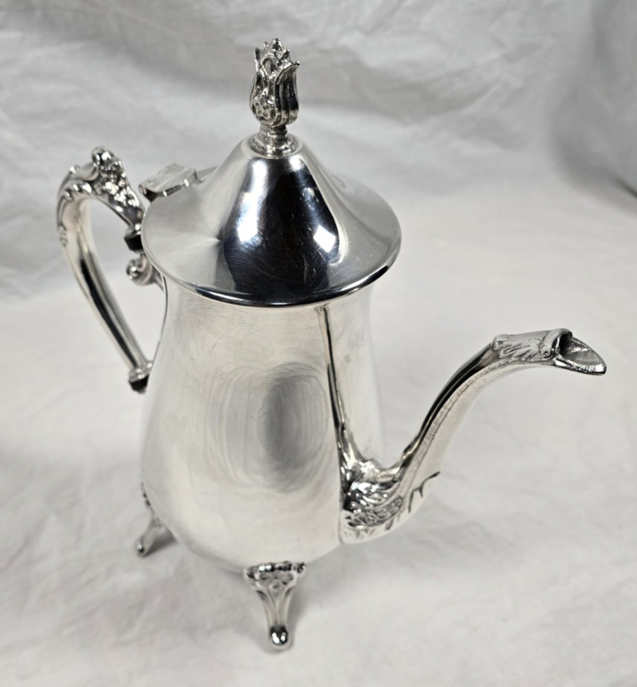 Vintage Leonard Silverplate Coffee Pot Ornate Footed Teapot Hinged Lid