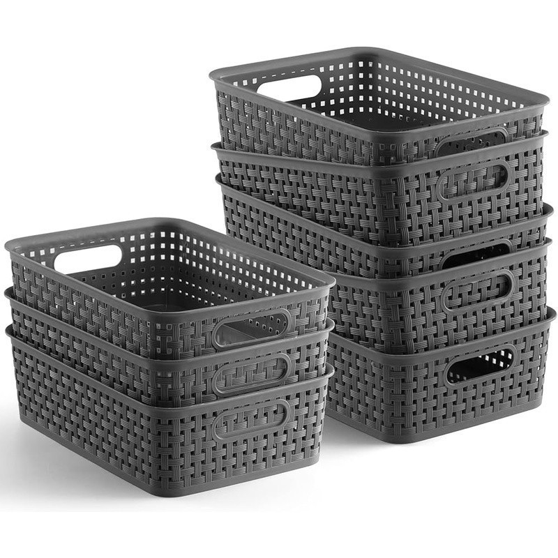 8 Woven Plastic Baskets Home Organization Multi-purpose Storage Containers New