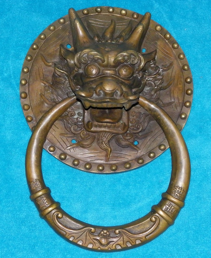 Big! 13" Chinese DRAGON Door Knocker Vintage SOLID BRASS