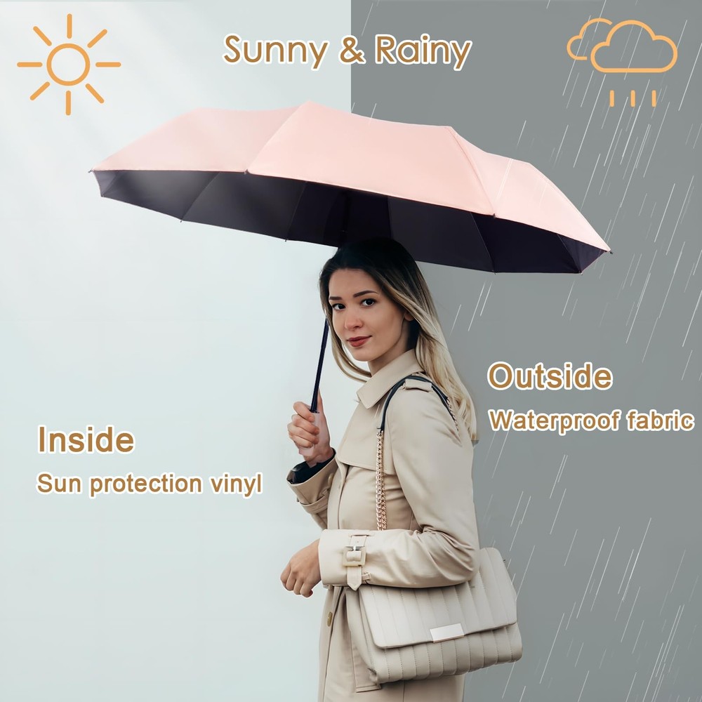 2-Pack Windproof, Waterproof, UV-Blocking Portable Travel Umbrella, Compact S...