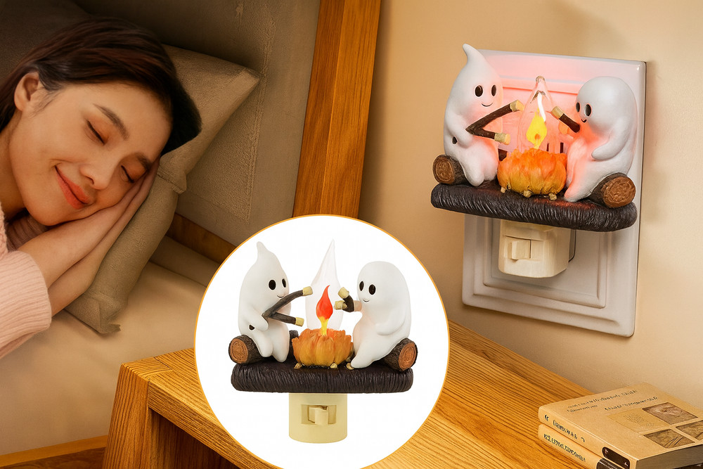 Cute Ghost Campfire LED Night Light Plug-in Flickering Lamp Home Decor