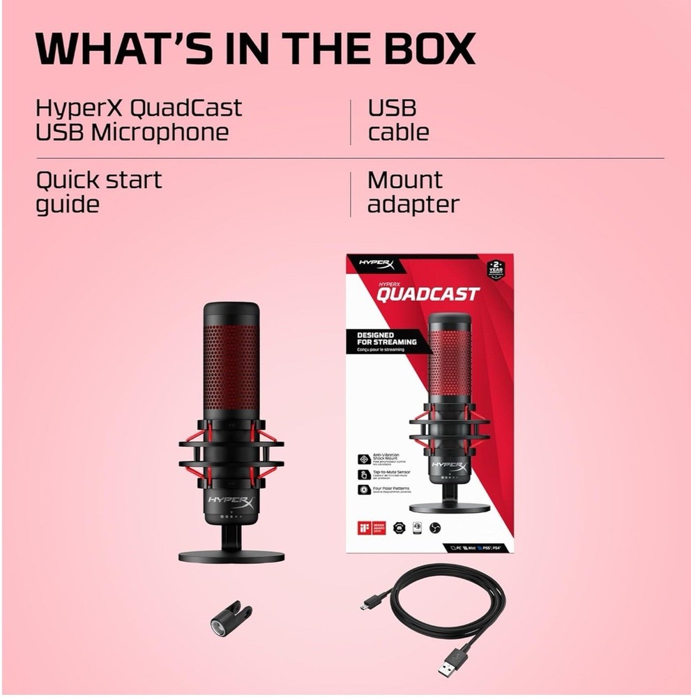 HyperX QuadCast USB Condenser Gaming Microphone For PS4/PS5/PC/Mac