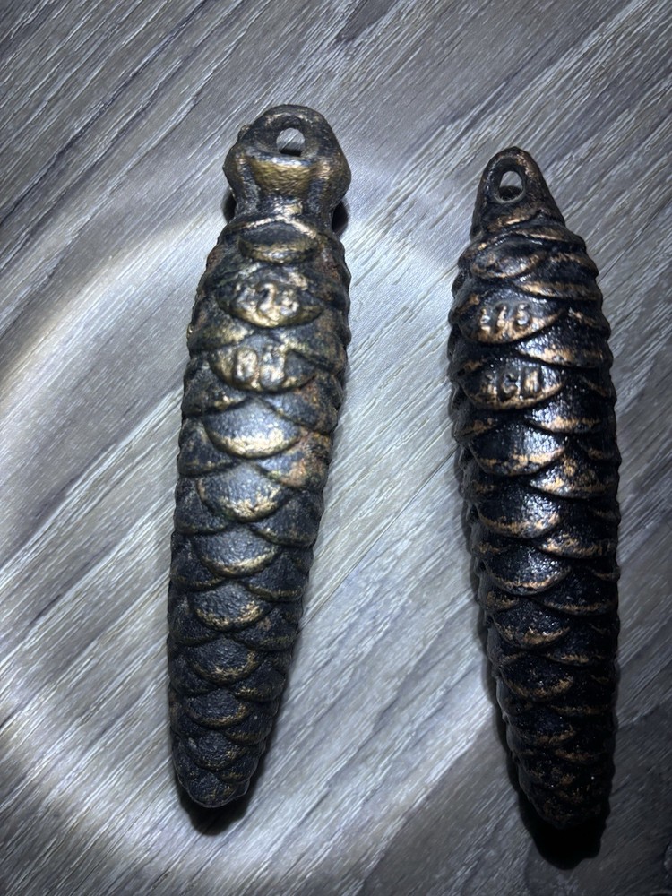ntique German Cuckoo Clock Pinecone Weights 275g Pair Cast Iron Black Forest