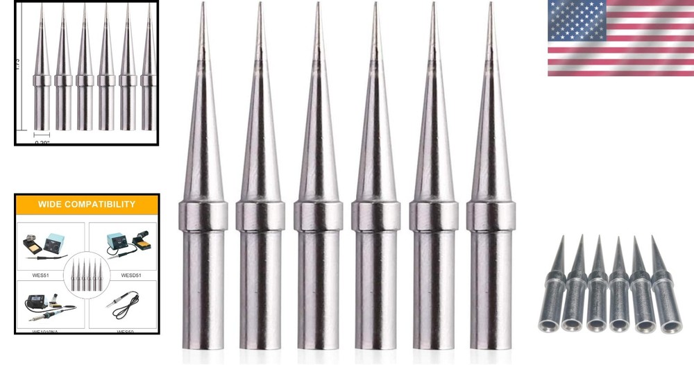 6pcs Conical Replacement Tips for Weller ET Soldering Iron - Precision Crafting