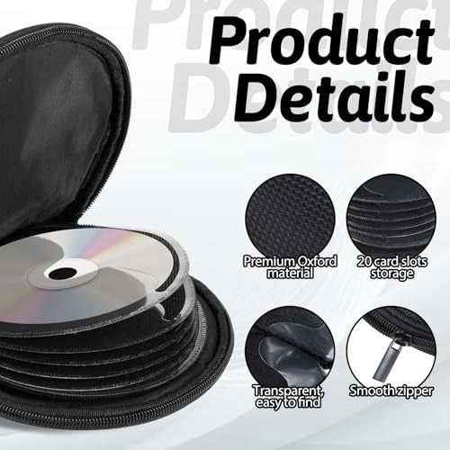 Black 20 Capacity CD/DVD Case Holder Portable CD Storage Organizer, Small