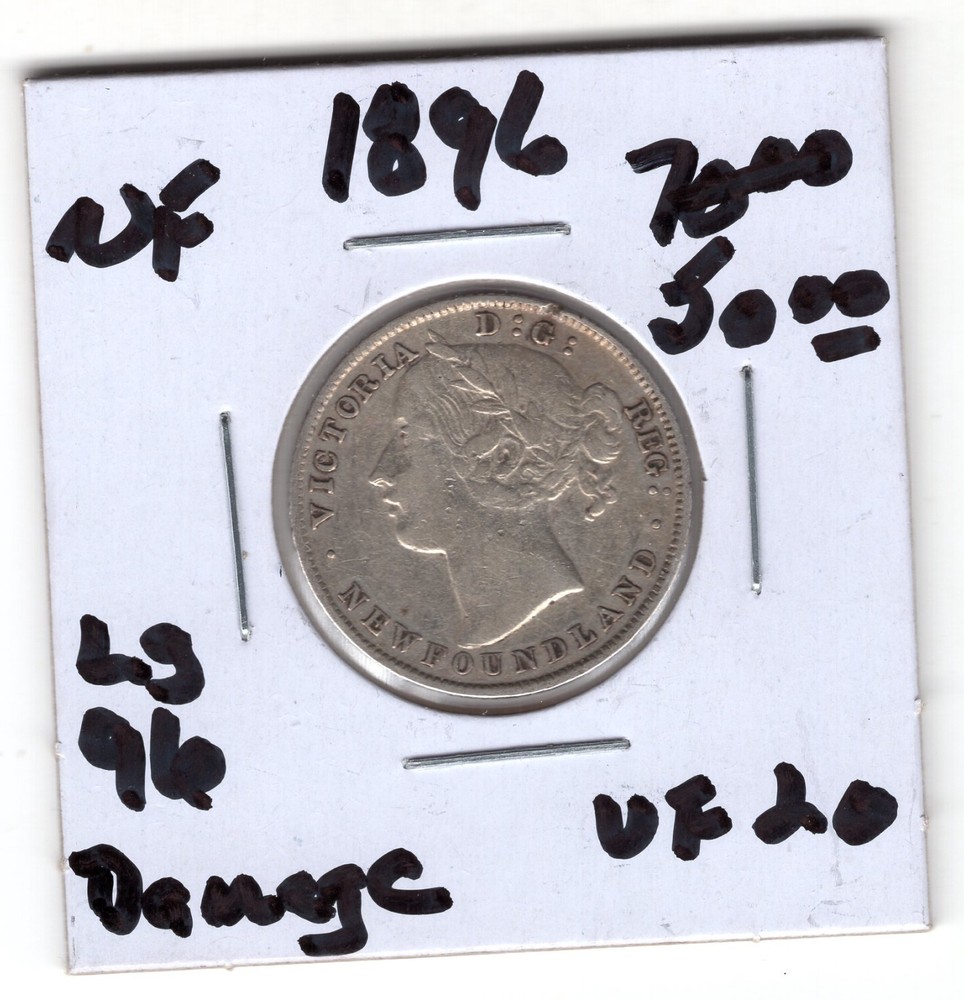 1896 NFLD 20 Cents silver coin damage VF