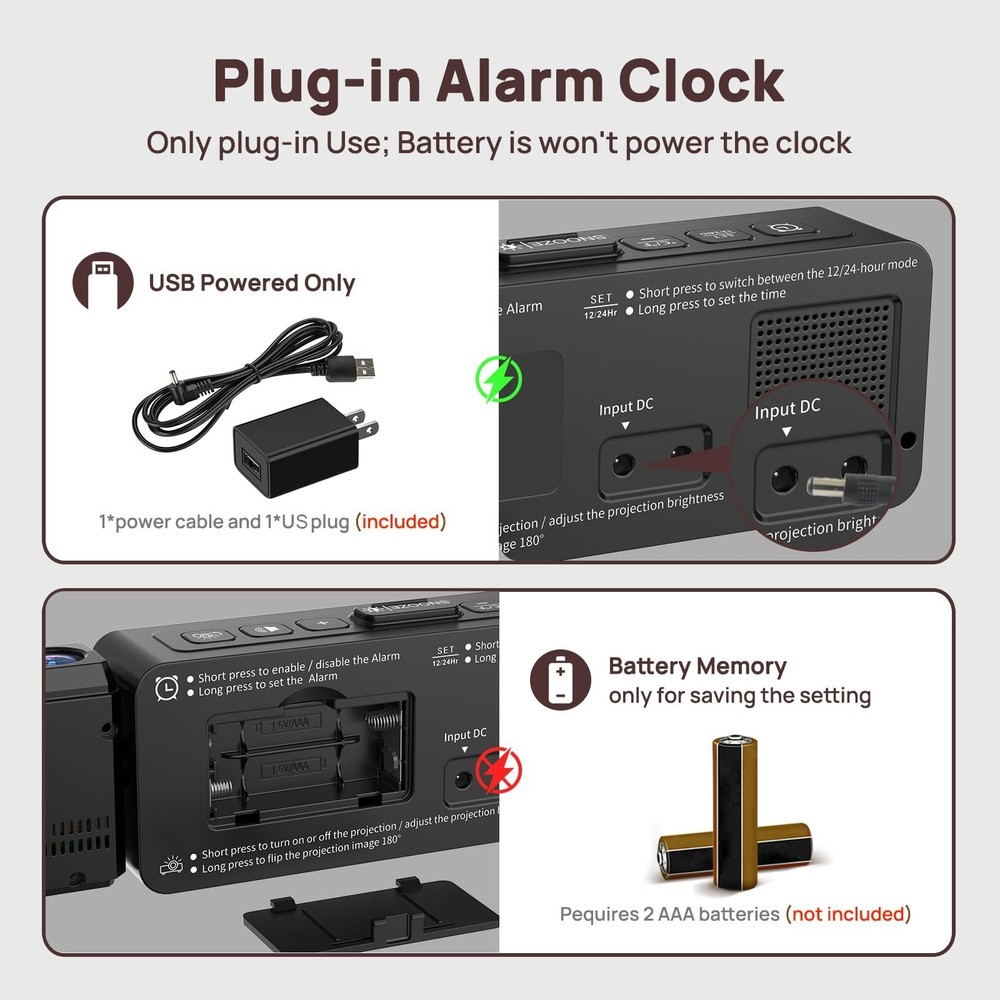 Netzu Projection Alarm Clock for Bedroom Ceiling, Small Compact Plug-in Digit...