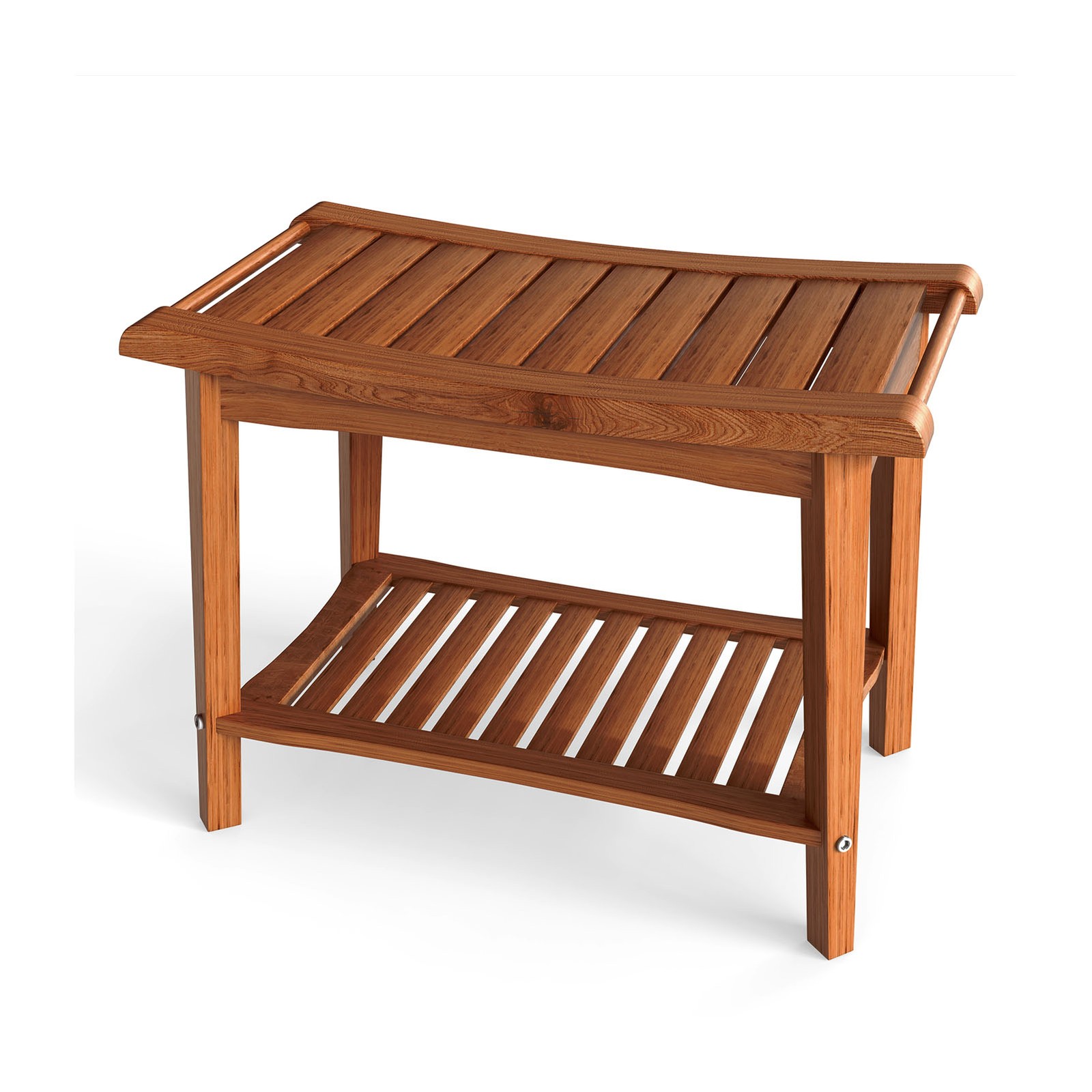Shower Bench Wood Water Proof Ergonomic Shower Stool With Storage Shelf FKRT
