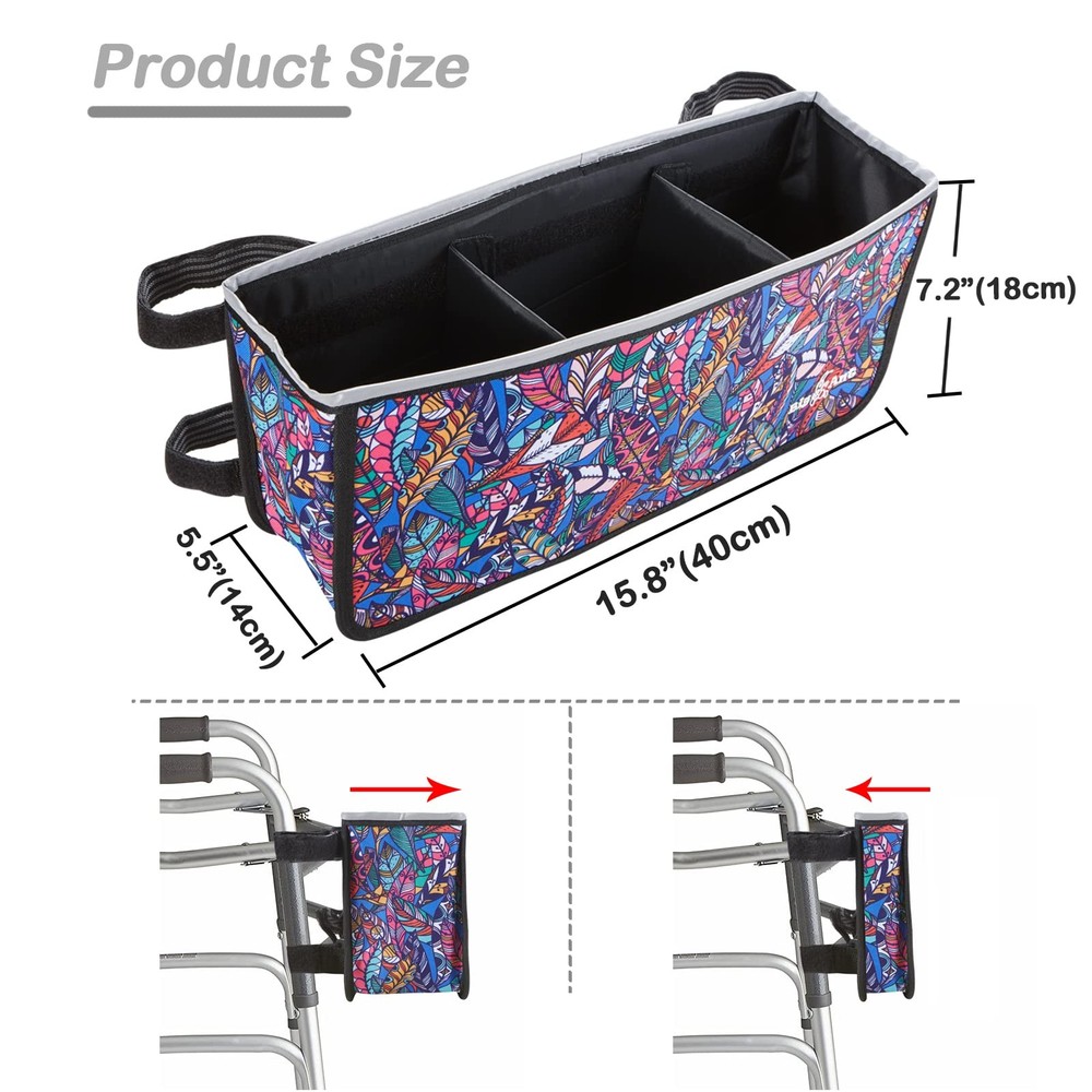Walker Basket, Walker Storage Bag with Split Boards and Straps, Foldable Walk...