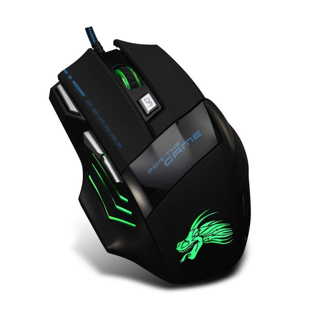 5500DPI LED Optical USB Wired Gaming Mouse 7 Buttons Gamer Computer Mice Black