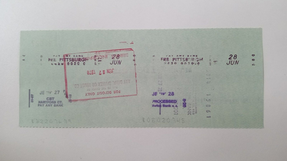 Brink's Incorporated: 1978 Pittsburgh Pirates Expense Check