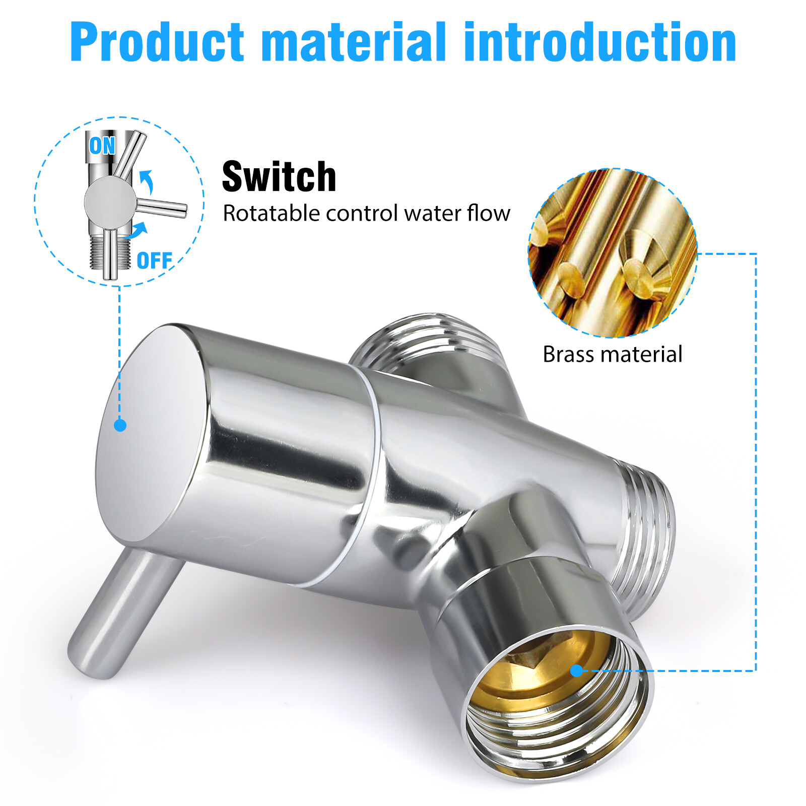 3-Way T-adapter Shower Head Diverter Valve Water Splitter Switch Faucet Bathroom